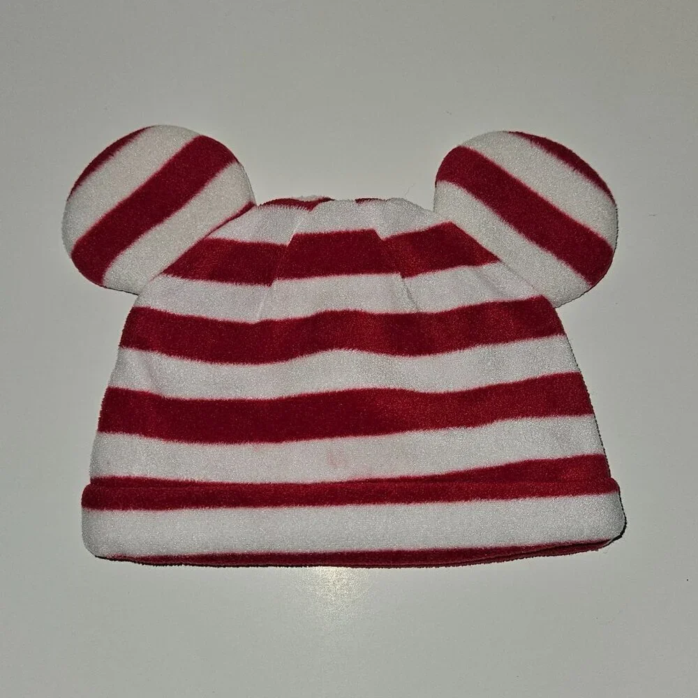 2 Disney Baby Hat Lot Ribbed Winnie Pooh 0-6 M Red White Striped Mickey 9-12 M